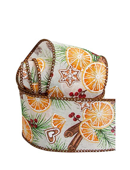 Taftband Orangen Zimt Weihnachtsstimmung 50mm Drahtkante 1m