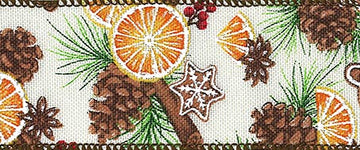 Taftband Orangen Zimt Weihnachtsstimmung 50mm Drahtkante 1m