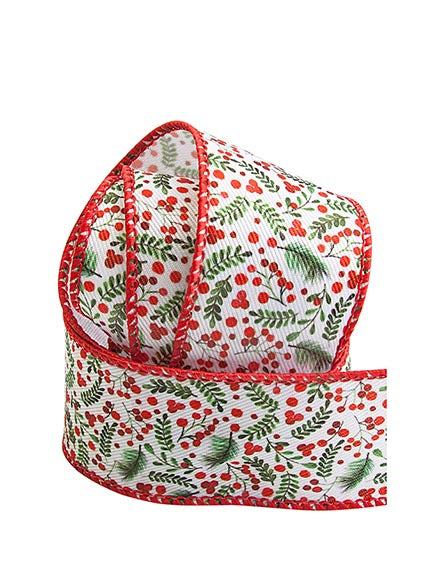 Taftband Zweige und Beeren 40mm Drahtkante 1m