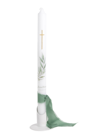 Taufkerze Olivenzweig mit Kreuz 40x3cm