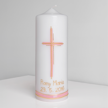 Taufkerze Stumpe mit Kreuz personalisiert 25cm/7cm