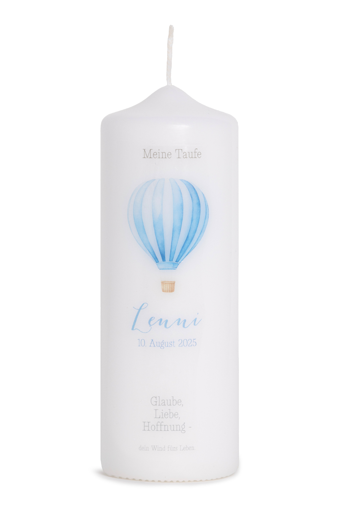 Taufkerze mit Heißluftballon Paraffinstumpe 20x7cm
