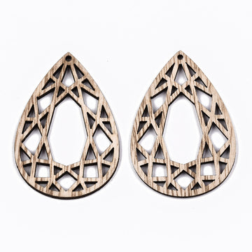 Teardrop Anhänger aus Holz lasercut unbehandelt 60,5×40mm 4 Stück