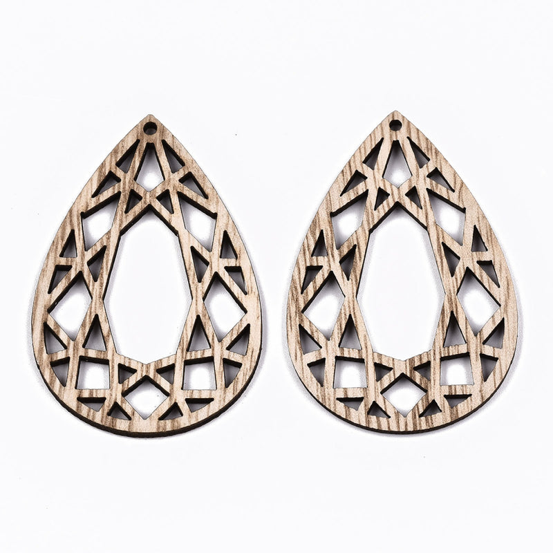 Teardrop Anhänger aus Holz lasercut unbehandelt 60,5×40mm 4 Stück