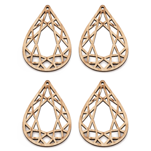 Teardrop Anhänger aus Holz lasercut unbehandelt 60,5×40mm 4 Stück