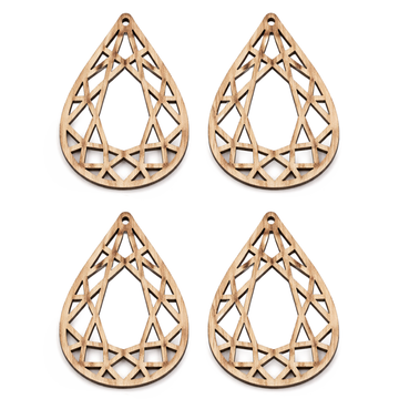Teardrop Anhänger aus Holz lasercut unbehandelt 60,5×40mm 4 Stück