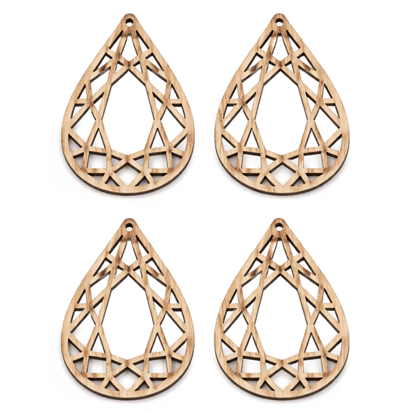 Teardrop Anhänger aus Holz lasercut unbehandelt 60,5×40mm 4 Stück