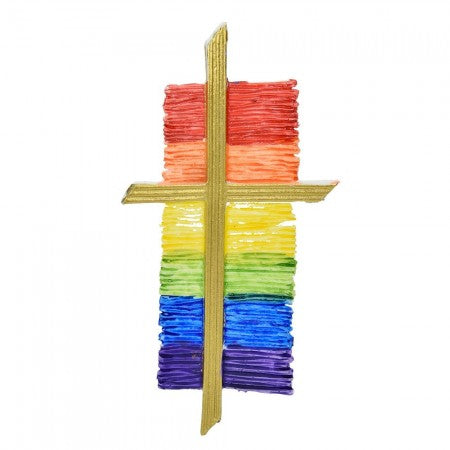 Wachsdekor Kreuz mit Regenbogen gerippt 117x60mm