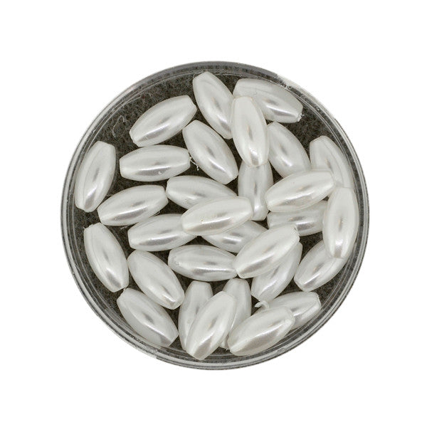 Wachsperlen Olive 5x10mm, 30 Stück/Dose, weiß