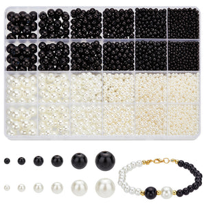 Wachsperlen-Set Mix schwarz weiß 3-10mm 3900 Stück
