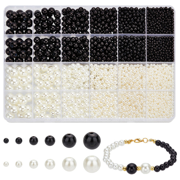 Wachsperlen-Set Mix schwarz weiß 3-10mm 3900 Stück