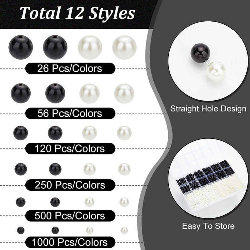 Wachsperlen-Set Mix schwarz weiß 3-10mm 3900 Stück