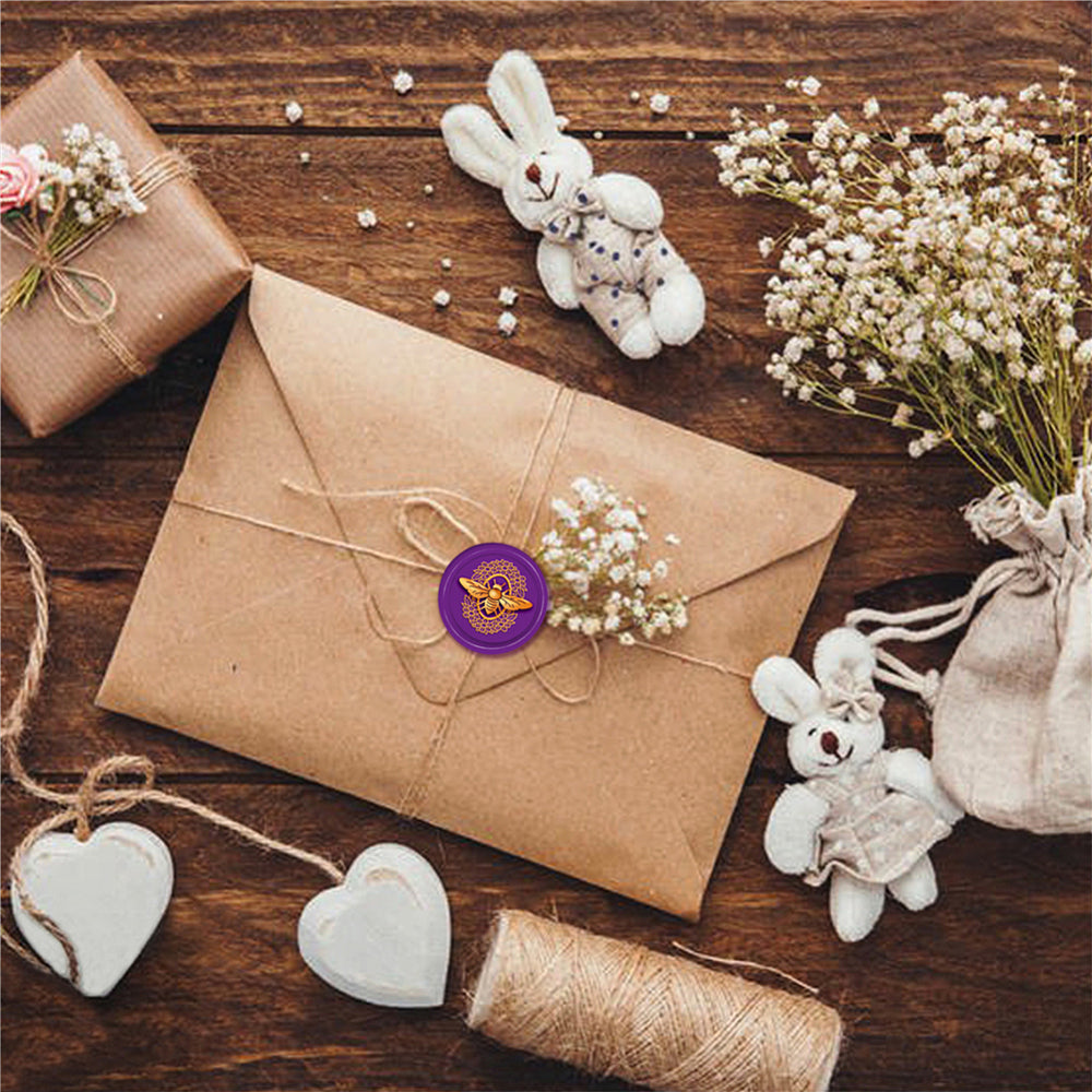 Wachssiegel Stempelset Bienenmotiv Messingkopf Holzgriff 83x22mm