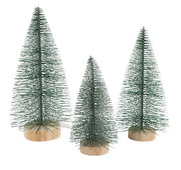 Weihnachtsbäume Miniatur Set mit Holzsockel H 10+13+14 cm 3 Stück