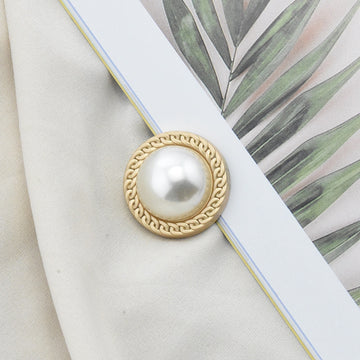 Zierknopf gold mit weißer Perle 20mm mit Öse 1 Stück