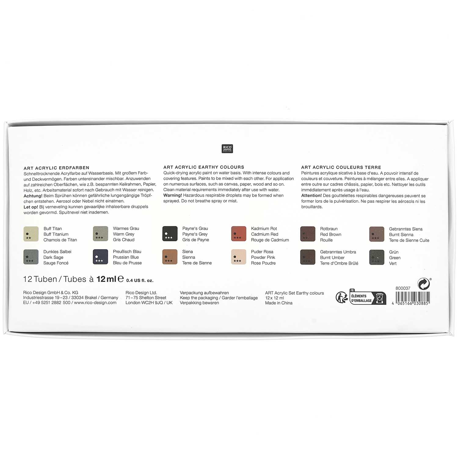 ART Acrylfarben Set Erdfarben 12x12ml Tuben