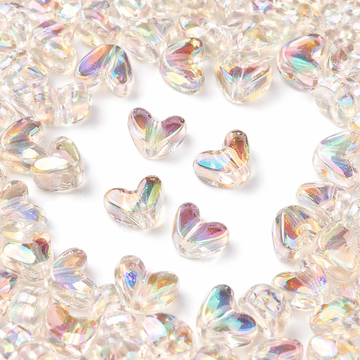 Acrylperlen Herzen UV-beschichtete transparente schillernd champagnergelb 9×11,5×7mm 40 Stück / Dose