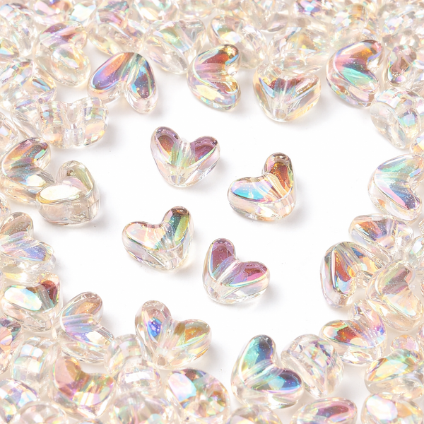 Acrylperlen Herzen UV-beschichtete transparente schillernd champagnergelb 9×11,5×7mm 40 Stück / Dose