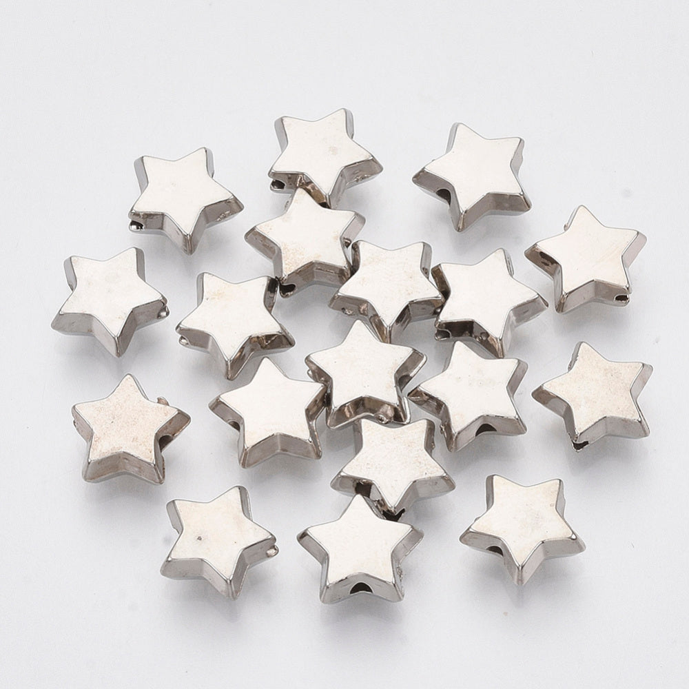 Stern Perlen silber 10x4mm, Streusterne Sternperle Plastik Stern, 40Stk./Dose