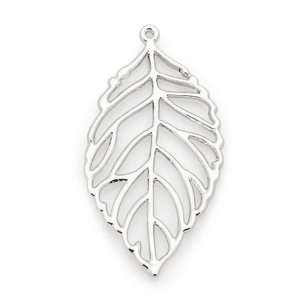 Blatt Metallanhänger filigran silber 51x26x2 mm per Stück