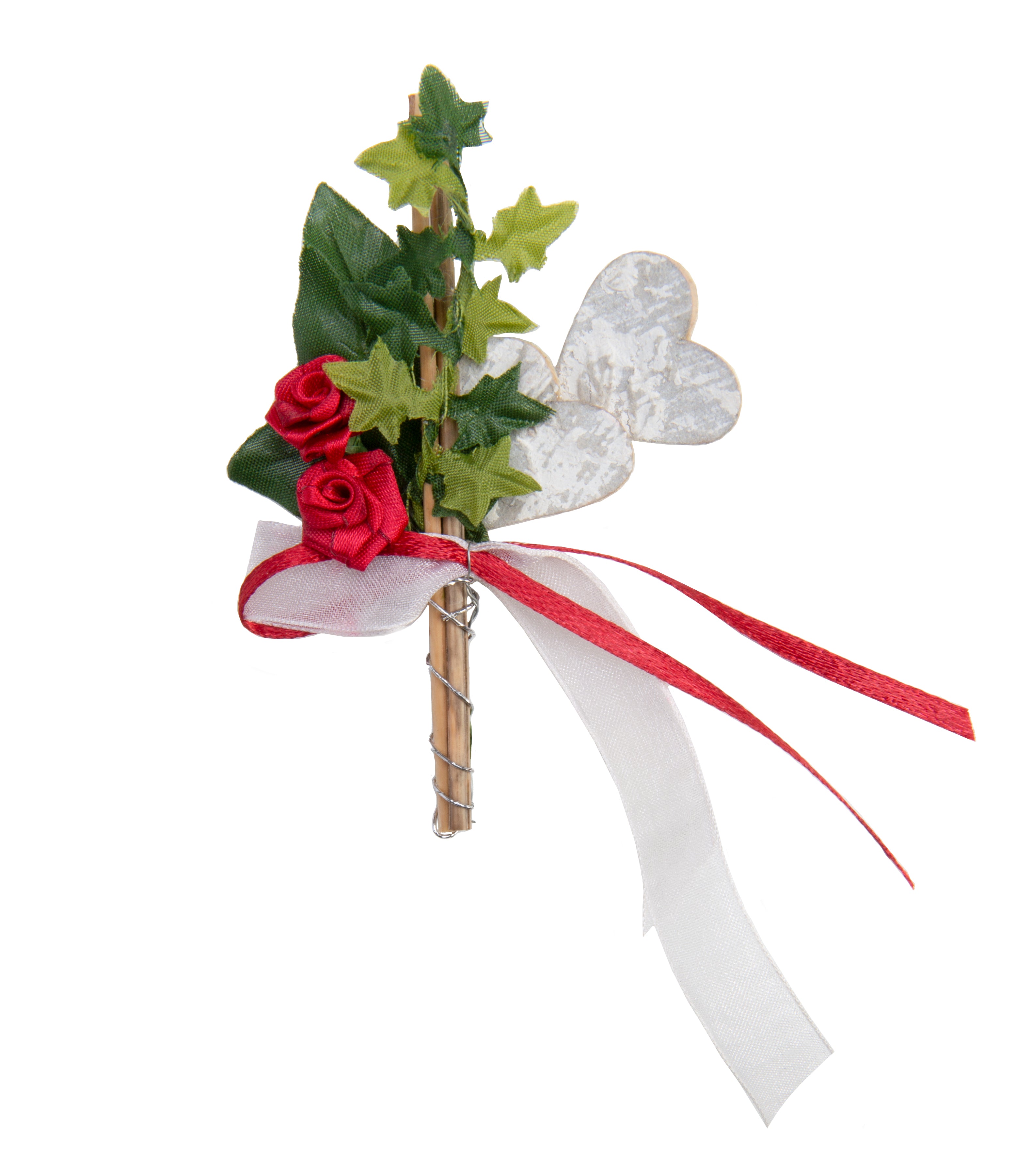 Anstecker Doppel-Birkenherz Efeu rot/weiß 50x82mm 1 Stück