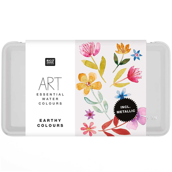 ART Essential Aquarellfarben Erd-Töne Metallkasten 12 Farben: 12 x 1/2 Näpfchen
