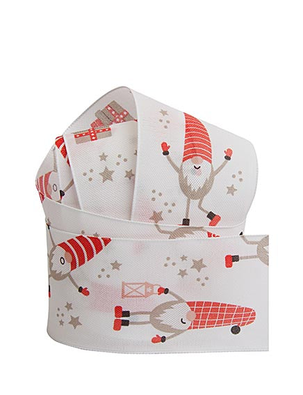 Band mit Wichtelaufdruck und Drahtkante rot weiß 40mm 1m