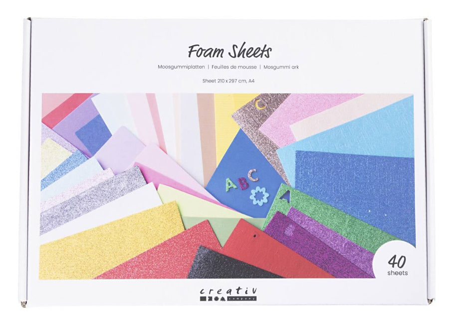 Moosgummiplatten Bastel-Set bunt Glitter und UNI A4 210x297mm 40 Blatt