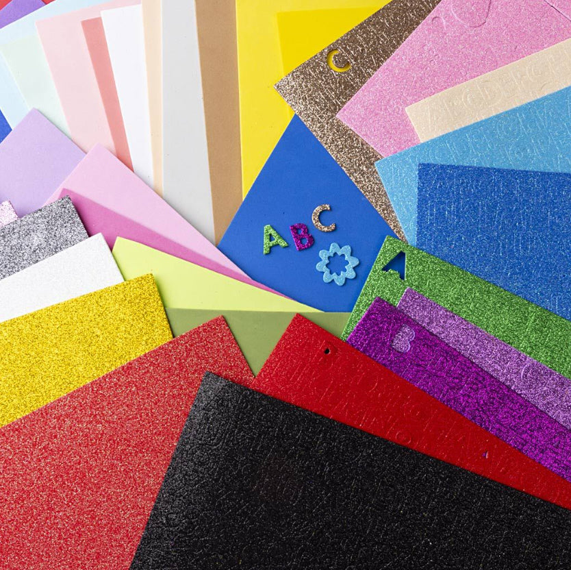 Moosgummiplatten Bastel-Set bunt Glitter und UNI A4 210x297mm 40 Blatt