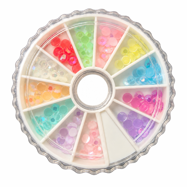 Strass-Halbperlen Kunststoff facettiert bunt 5mm 12 Farben im Sortierrondell
