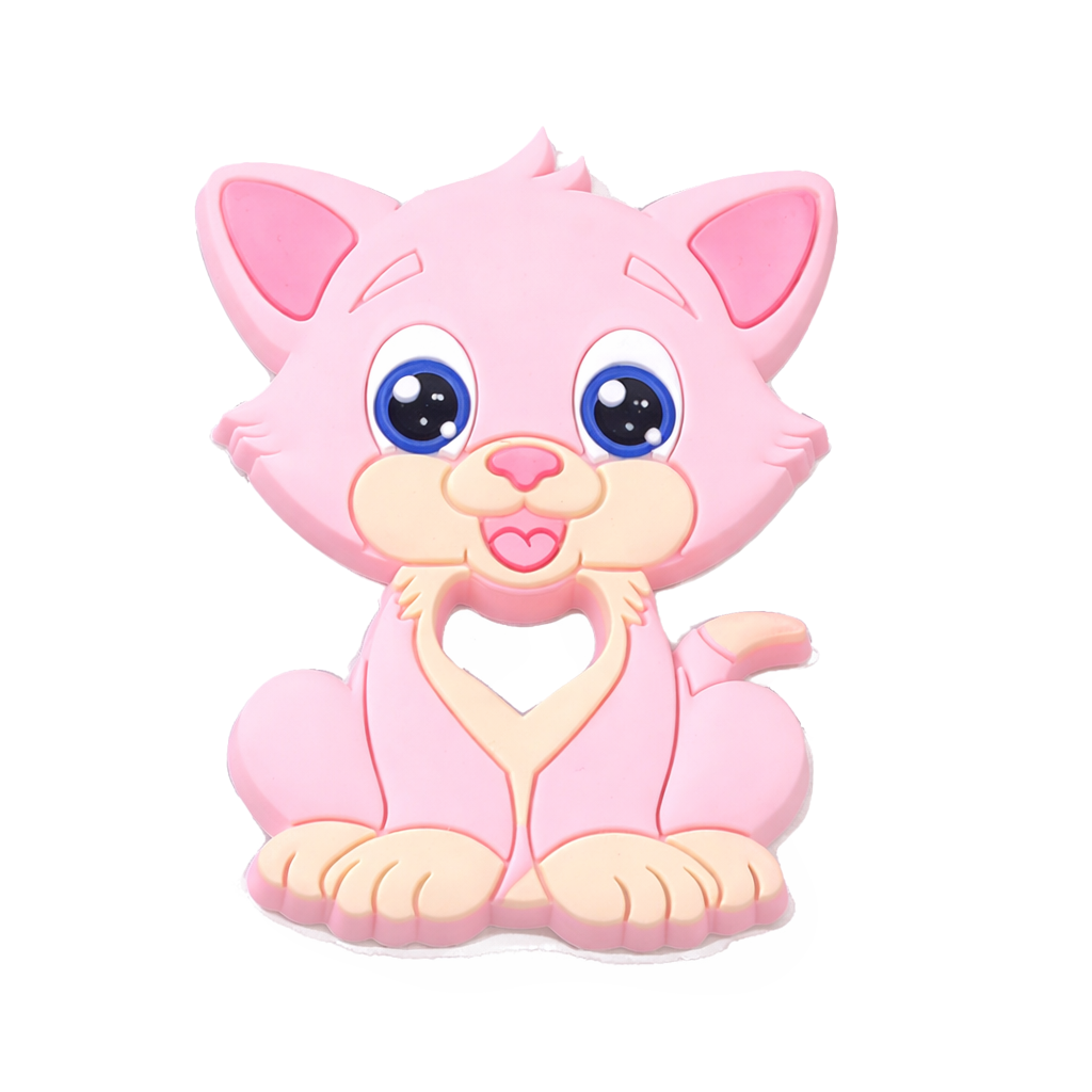Schnuller-Silikon Katze rosa Beißring Zahnungshilfe 9cm
