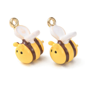 Emaille Bienen-Anhänger Charm mit Öse gold-weiß 13x12mm 1 Stück
