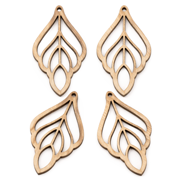 Holzanhänger Blatt lasercut unbehandelt 60×32mm 4 Stück