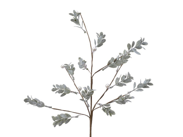 Kunstast Blätter/Beeren beglittert, 55cm, 1 Stamm
