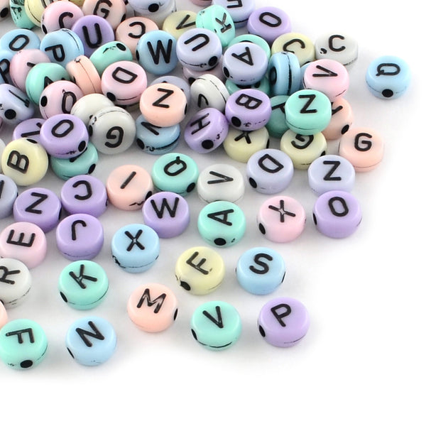Buchstabenperlen-Mix rund pastell 7x3,5mm 150 Stück