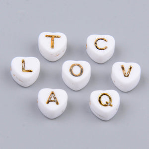 Buchstabenperlen Mixpackung herzförmig weiß/gold 7x7x4mm 150 Stück