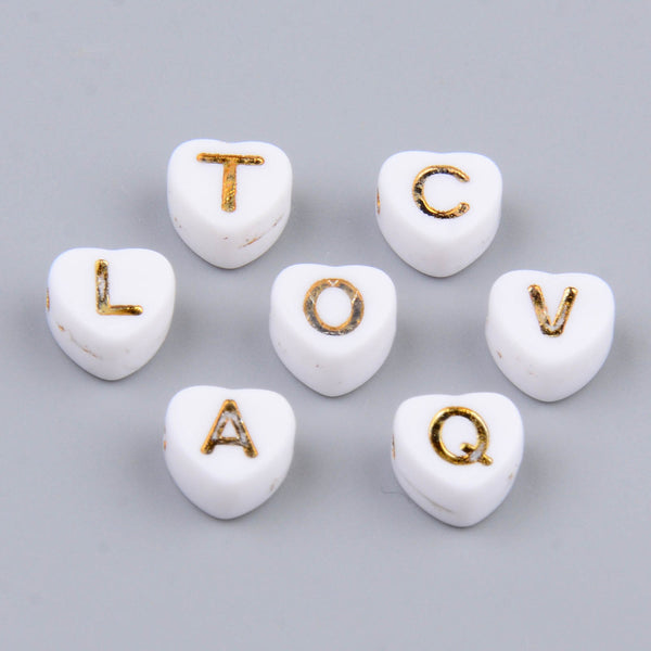 Buchstabenperlen Mixpackung herzförmig weiß/gold 7x7x4mm 150 Stück