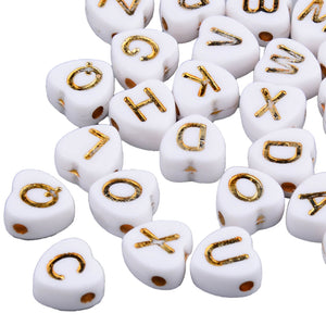Buchstabenperlen Mixpackung herzförmig weiß/gold 7x7x4mm 150 Stück