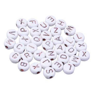 Buchstabenperlen weiß / roségold Mixpackung 7x3,5mm 150 Stück