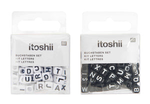 Buchstabenperlen Mix Würfel schwarz/weiß 6x6mm 99 Stück