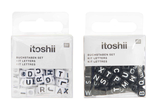 Buchstabenperlen Mix Würfel schwarz/weiß 6x6mm 99 Stück