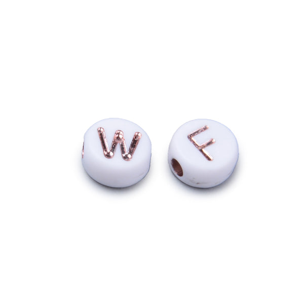 Buchstabenperlen weiß / roségold Mixpackung 7x3,5mm 150 Stück