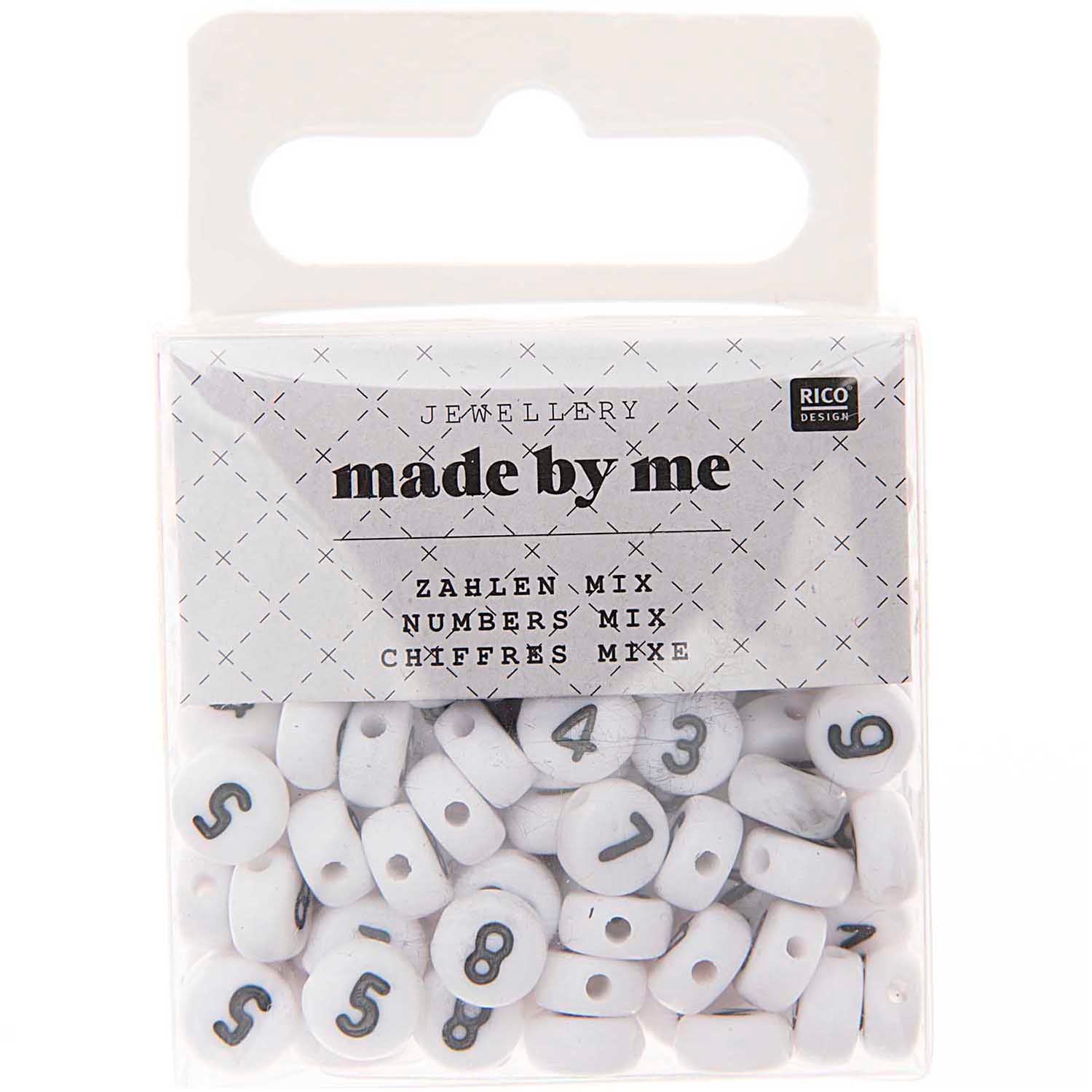 Buchstabenperlen Zahlen rund weiß 7x4mm 165 Stk