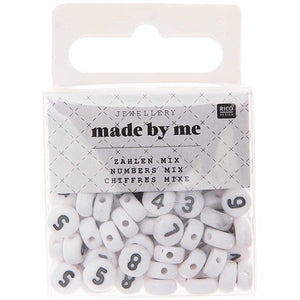 Buchstabenperlen Zahlen rund weiß 7x4mm 165 Stk