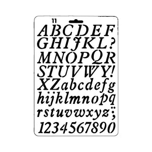 Schablonen Buchstaben A~Z und Zahlen kursiv 27,5x19cm