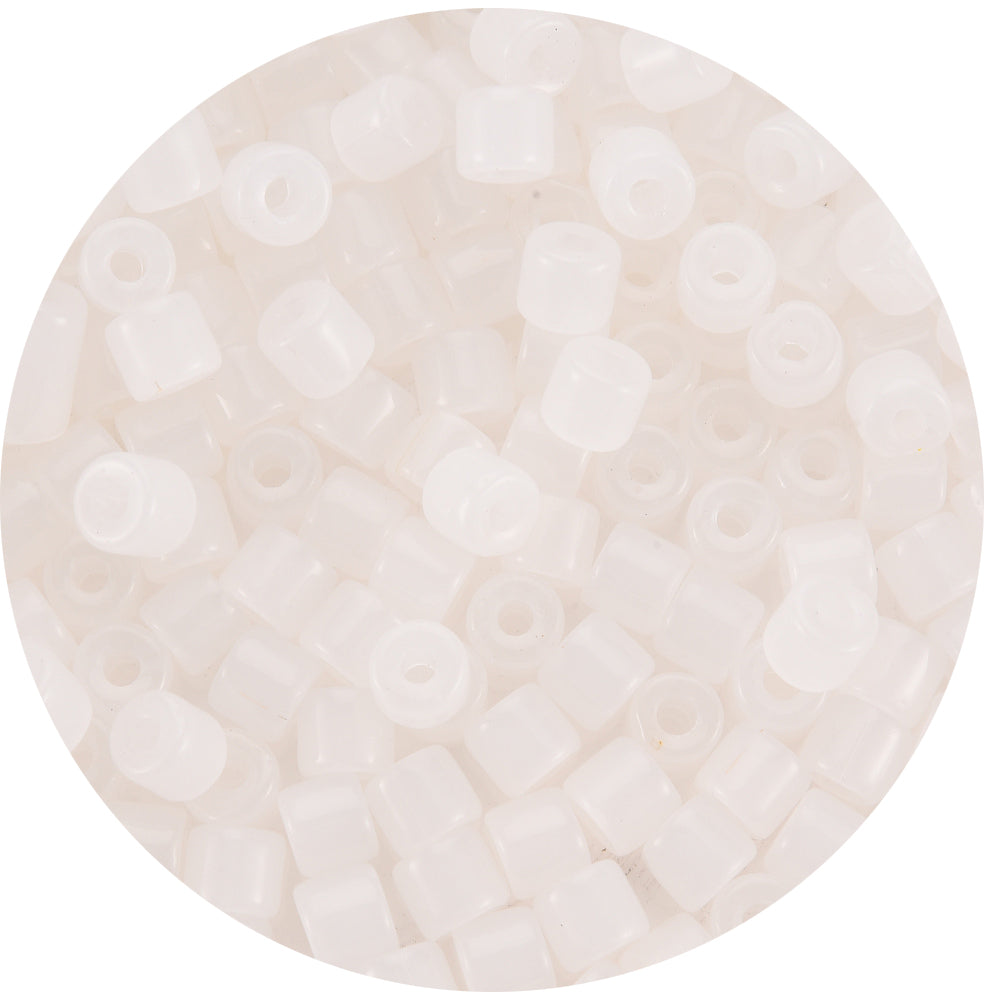 Glasperlen Mini-Walze 4x5mm Jadeimitat weiß rauch 90 Stück