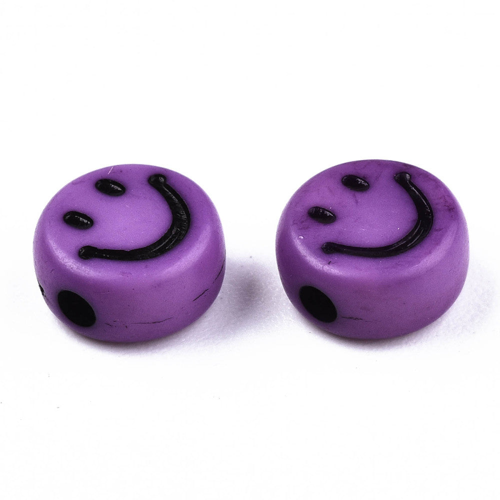 Bunte Smiley Perlen, Acryl flach rund 7x3,5mm, 60Stk./Dose