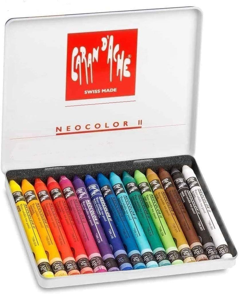Caran d'Ache Neocolor II Aquarelle wasservermalbare Wachspastelle 15 Stück bunt sortiert