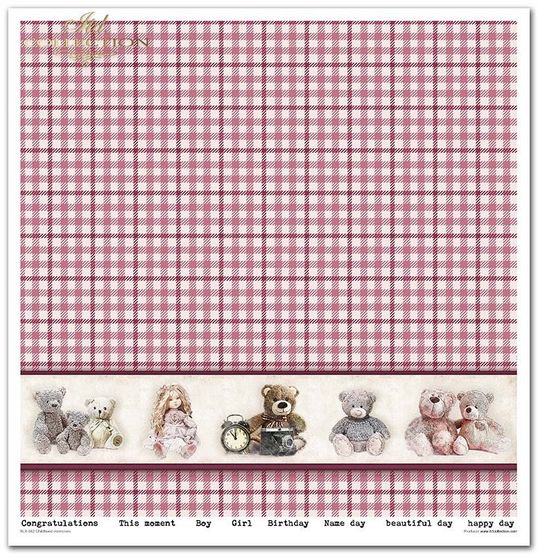 Scrapbooking-Papierset Kindheitserinnerungen rosa 10 Bögen 31x32cm 200g/m²