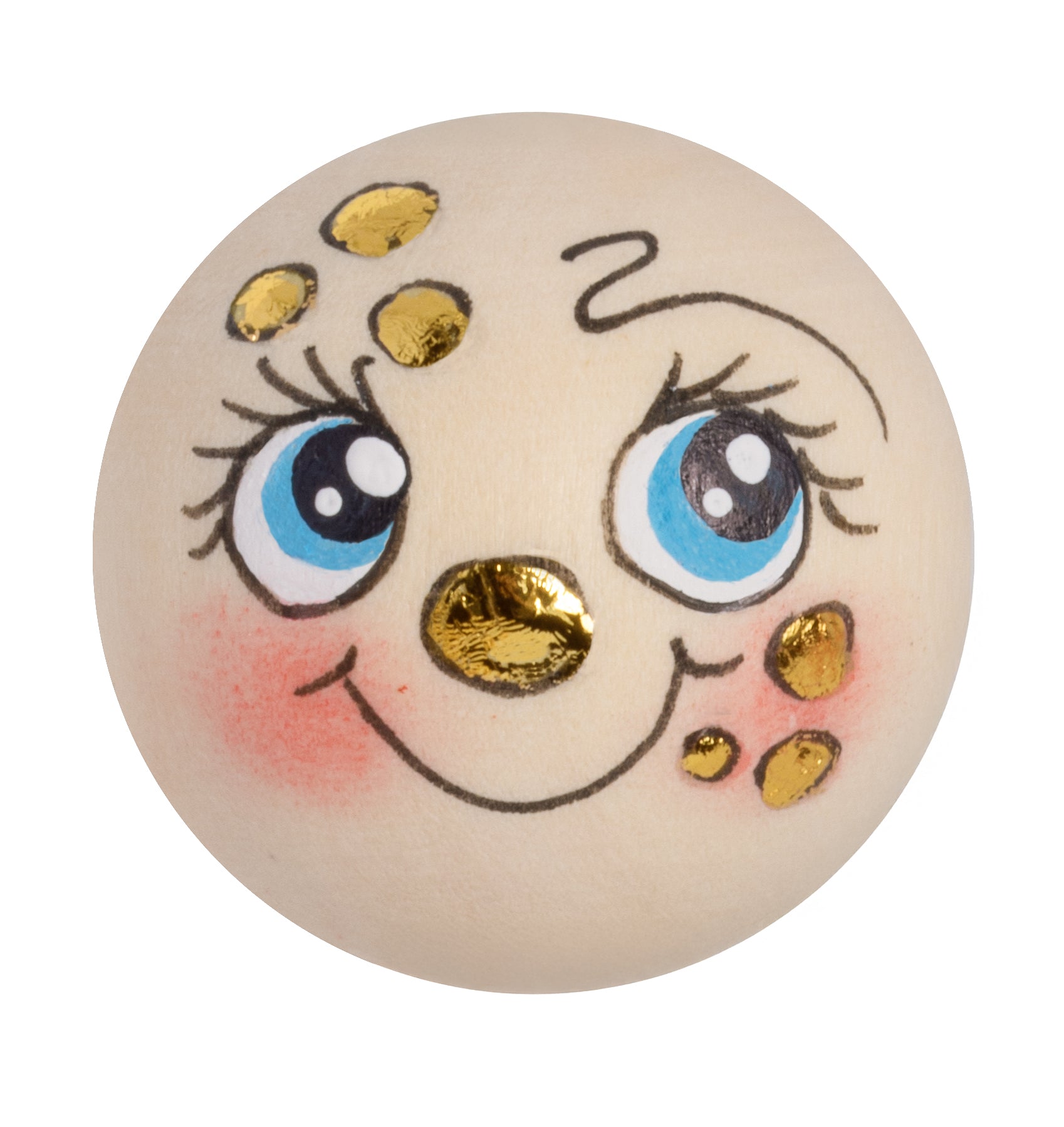 Handbemaltes Holzköpfchen Clown lächelnd mit Punkten Goldakzente LIMITED EDITION